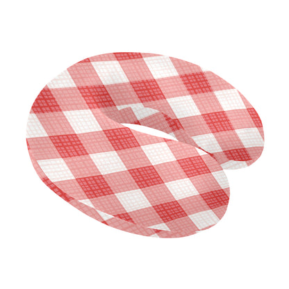 Gingham Red Pattern Print Design 01 U-Shaped Travel Neck Pillow