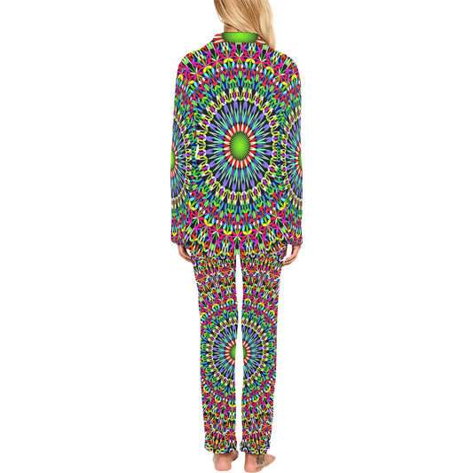 Bohemian Colorful Style Print Women's Long Pajama Set