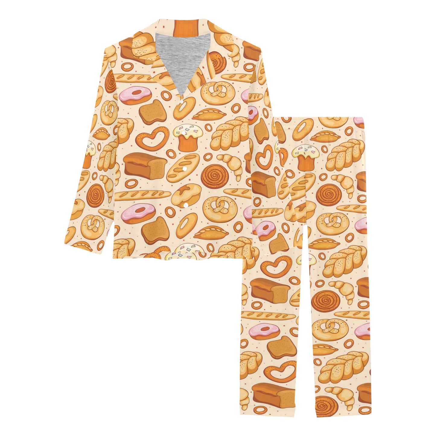 Bread Pattern Print Design 01 Women's Long Pajama Set