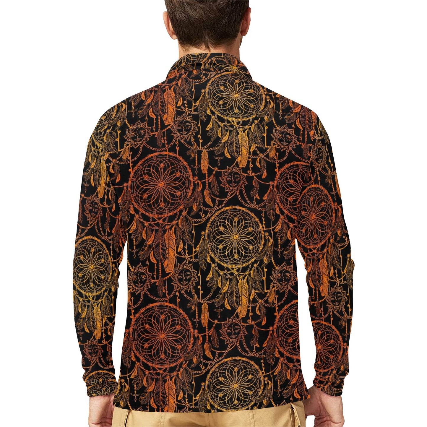 Dream catcher Sun and Moon Long Sleeve Polo Shirt For Men's