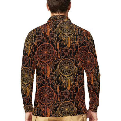 Dream catcher Sun and Moon Long Sleeve Polo Shirt For Men's