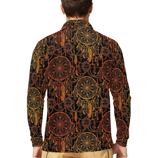 Dream catcher Sun and Moon Long Sleeve Polo Shirt For Men's