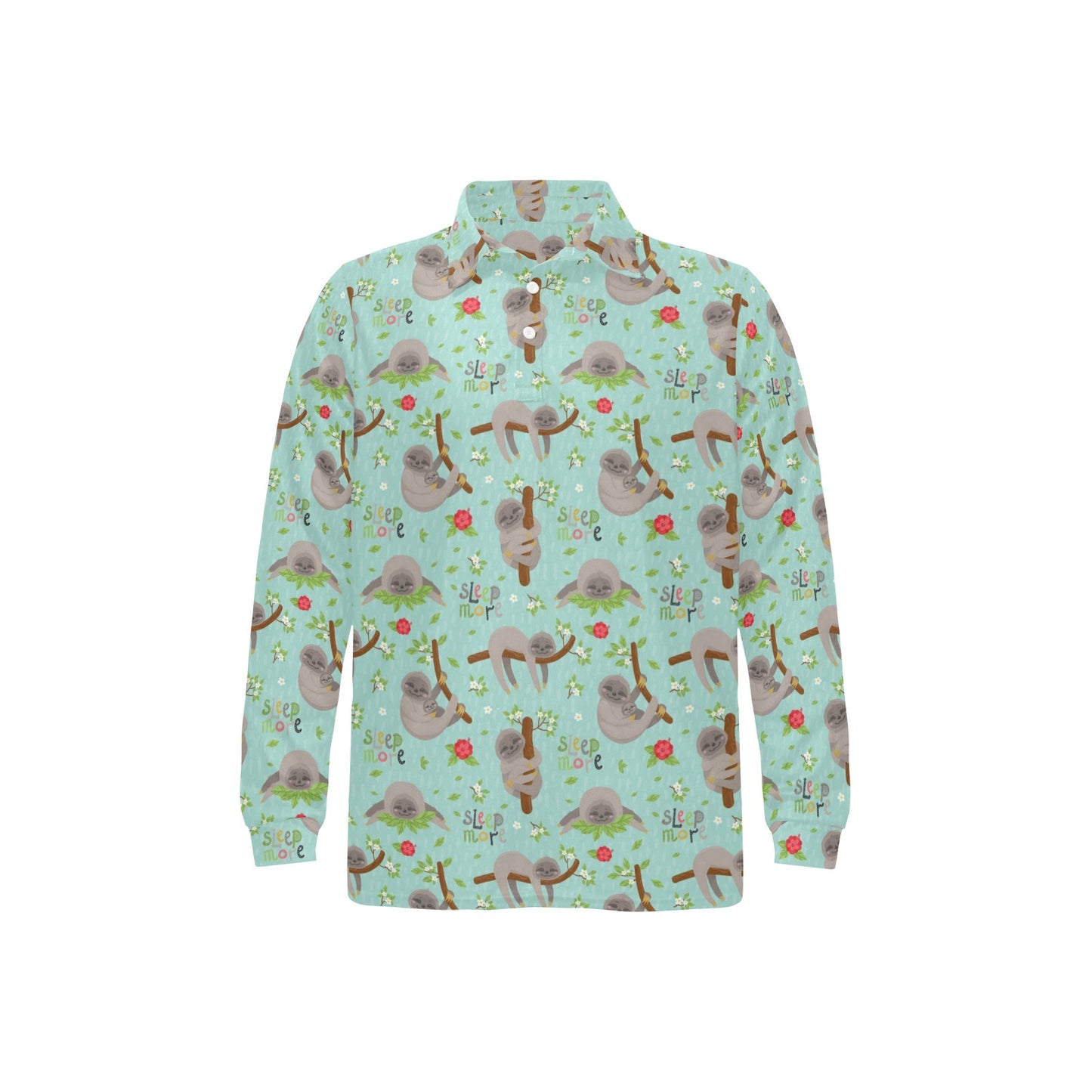 Sloth Print Design LKS305 Long Sleeve Polo Shirt For Men's