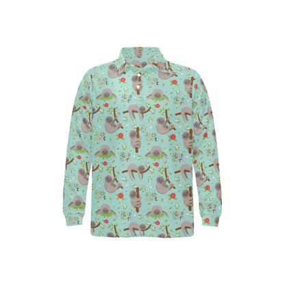 Sloth Print Design LKS305 Long Sleeve Polo Shirt For Men's