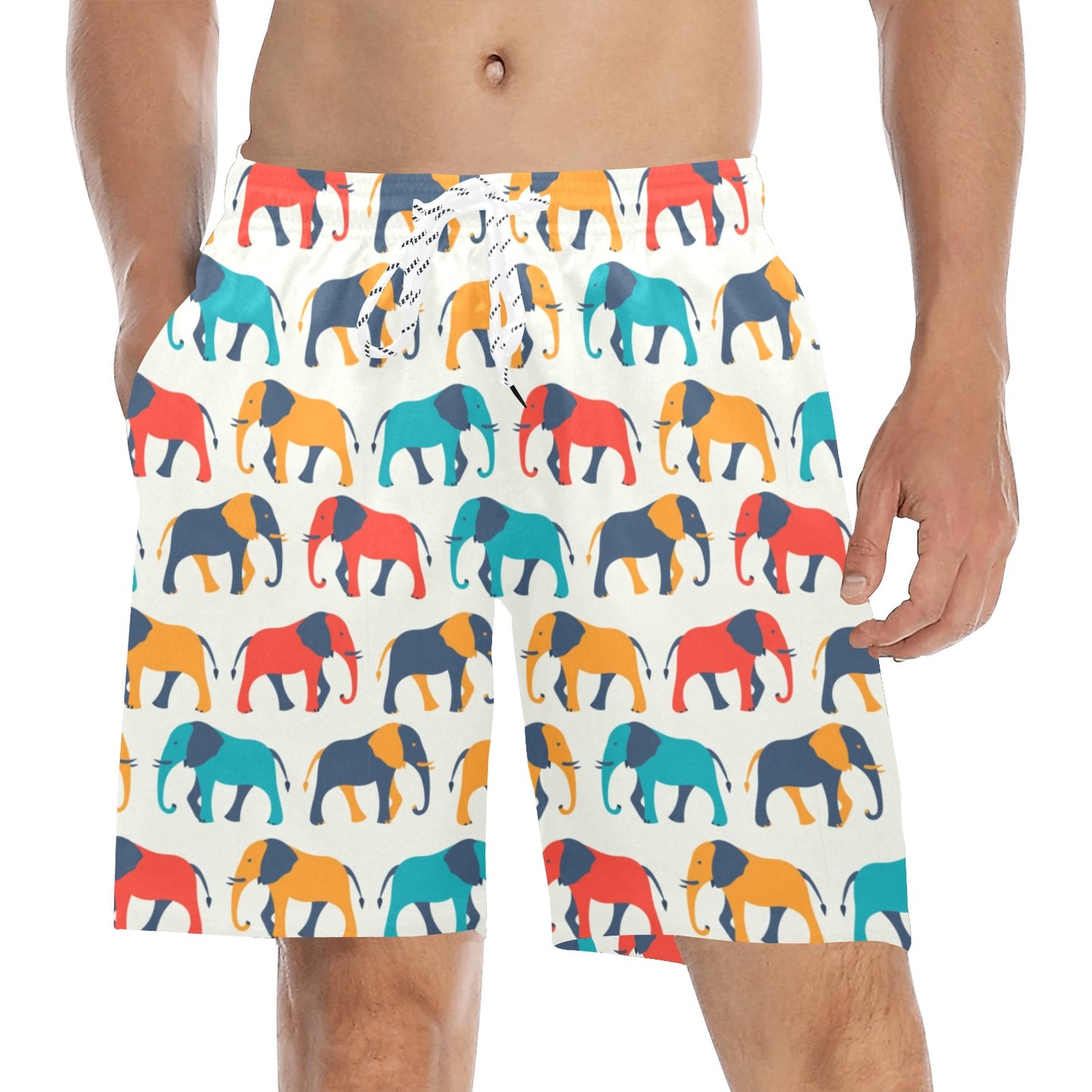 Elephant Colorful Print Pattern Men's Swim Trunks Beach Shorts