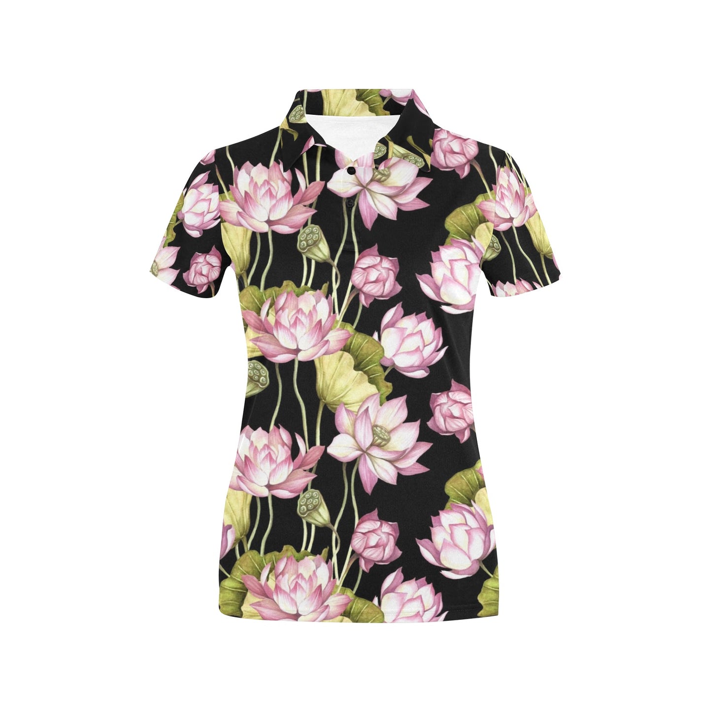 Water Lily Pattern Print Design WL06 Women's Polo Shirt