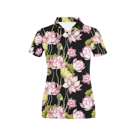 Water Lily Pattern Print Design WL06 Women's Polo Shirt