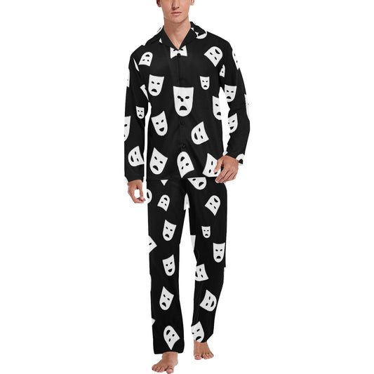 Acting Mask Pattern Print Design 03 Men's Long Pajama Set