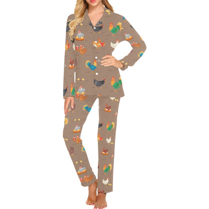 Chicken Happy Print Pattern Women's Long Pajama Set