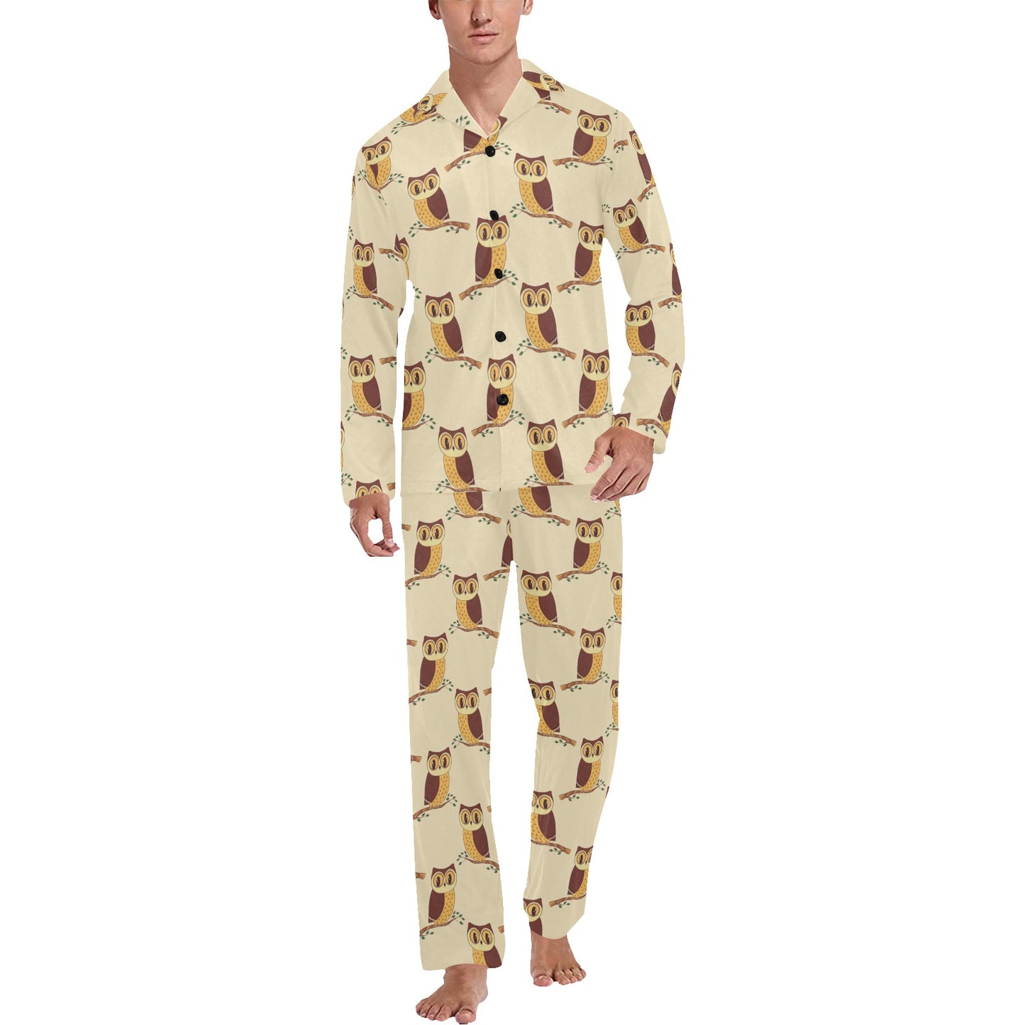 Owl Pattern Print Design A07 Men's Long Pajama Set