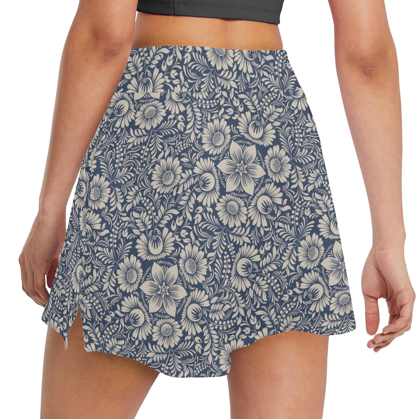 Elegant Floral Print Pattern 17" Golf & Pickleball Skort with Pockets