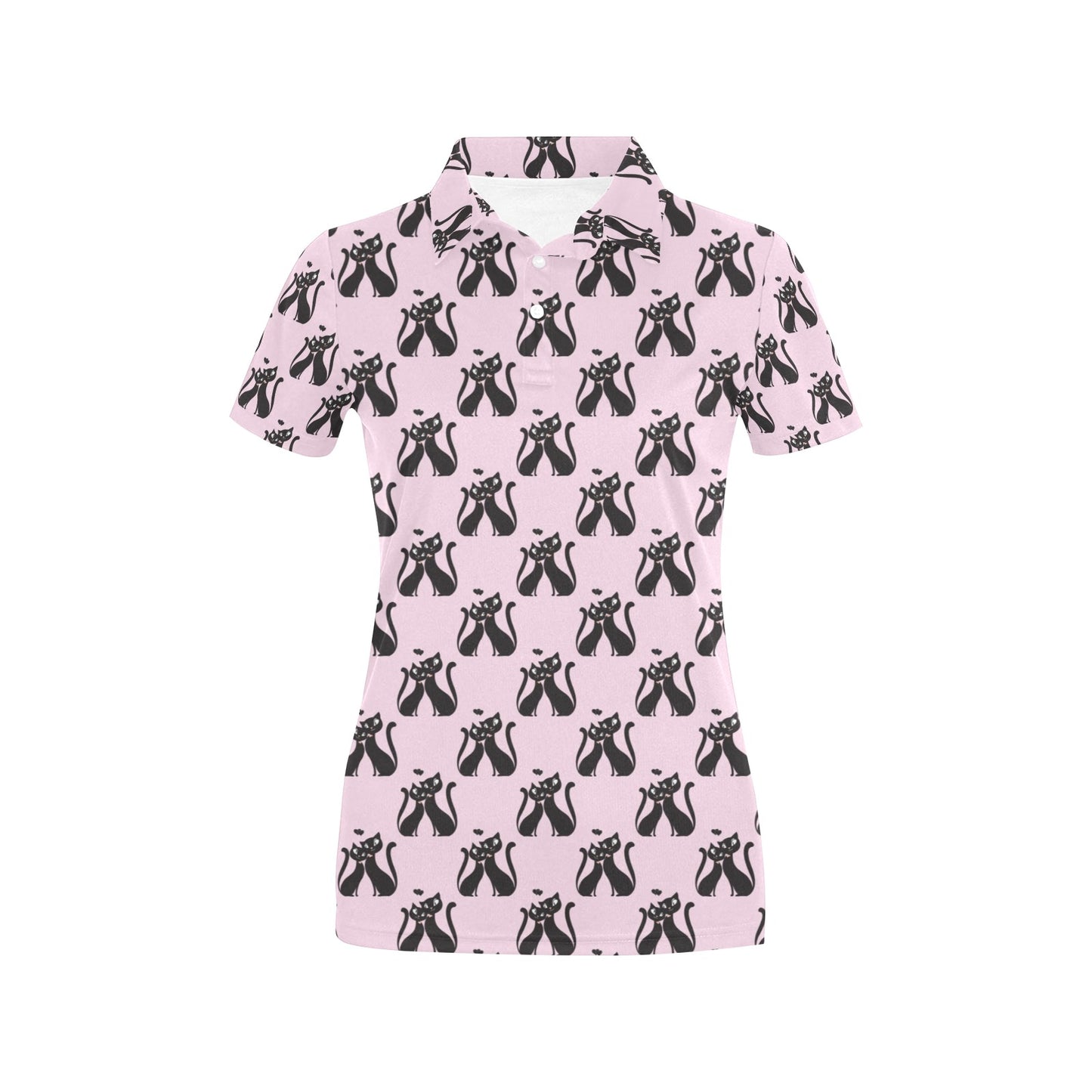 Black Cat Pattern Print Design 01 Women's Polo Shirt