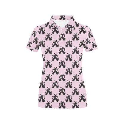 Black Cat Pattern Print Design 01 Women's Polo Shirt