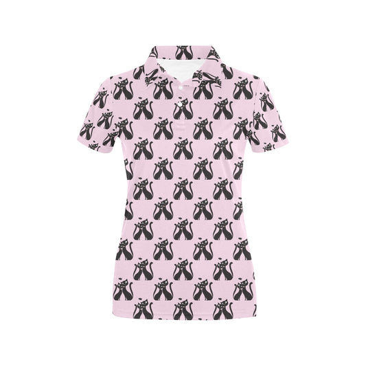 Black Cat Pattern Print Design 01 Women's Polo Shirt