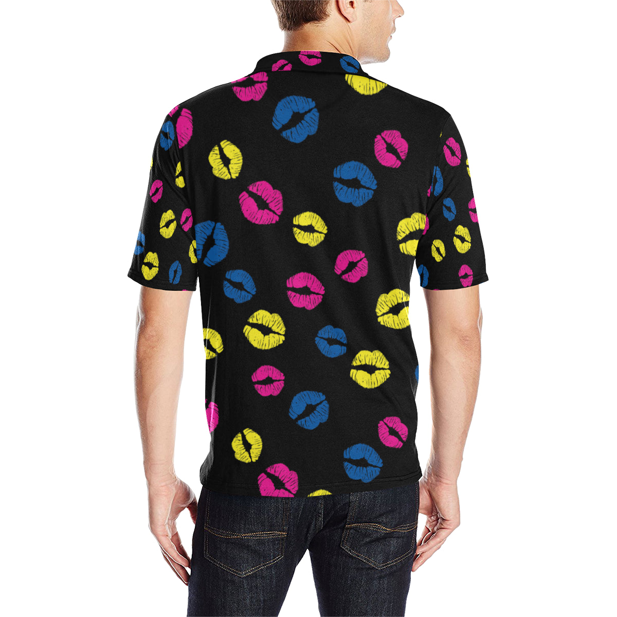 Lip Neon Color Pattern Print Design 01 Men Polo Shirt