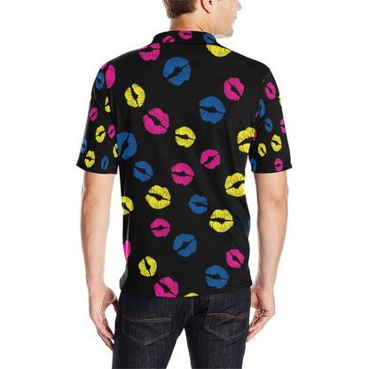 Lip Neon Color Pattern Print Design 01 Men Polo Shirt
