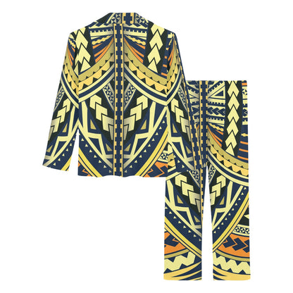 Polynesian Tattoo Print Women's Long Pajama Set