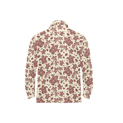 Polynesian Tattoo Turtle Themed Long Sleeve Polo Shirt For Men's