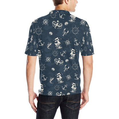 Nautical Sea Themed Print Men Polo Shirt