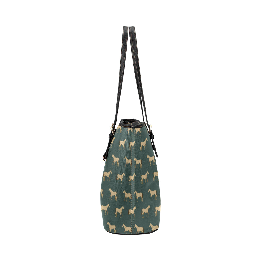 Horse Classic Themed Pattern Print Leather Tote Bag