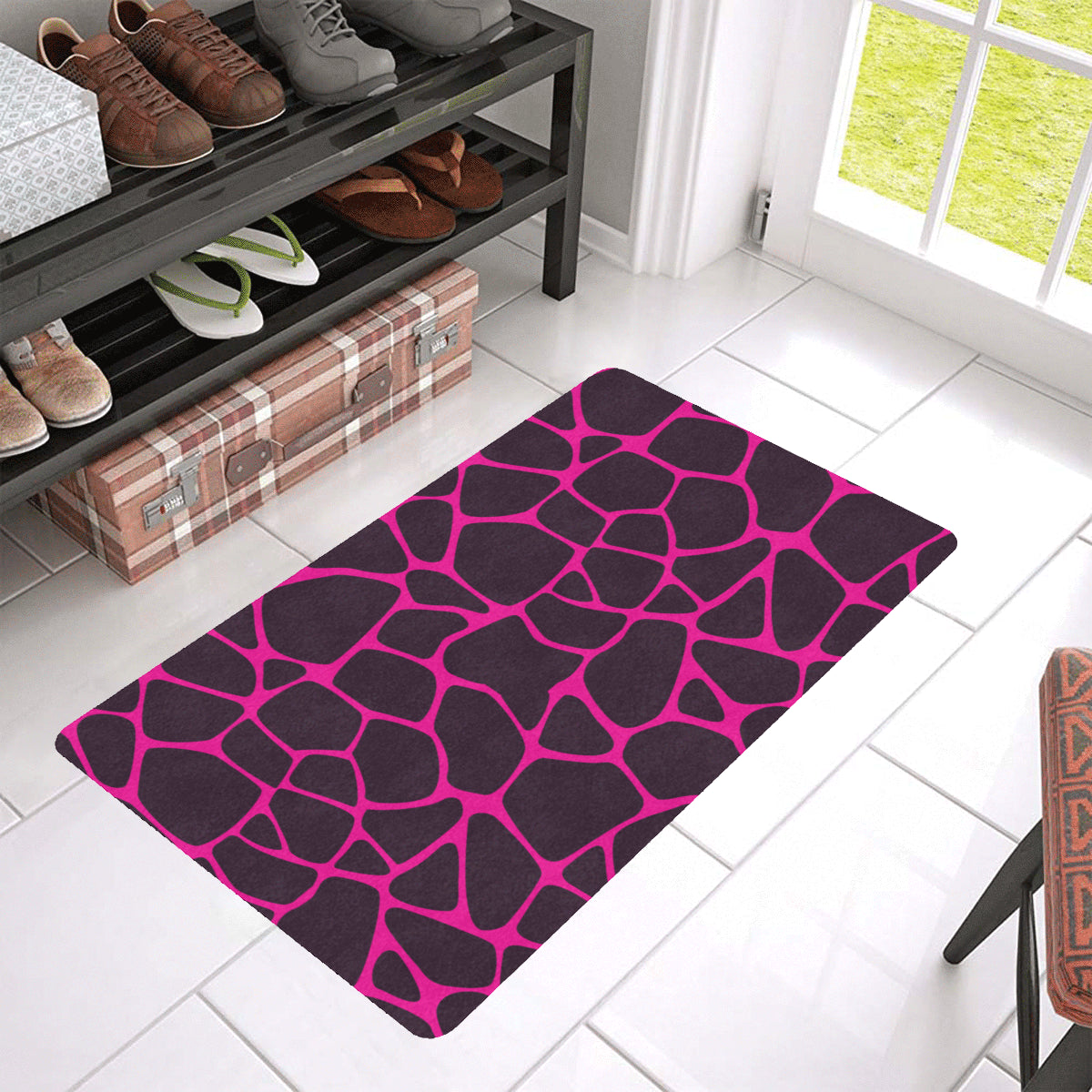 Giraffe Pink Background Texture Print Rubber Doormat