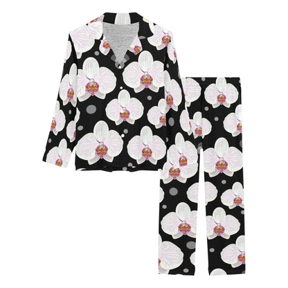 Orchid White Pattern Print Design OR09 Women's Long Pajama Set