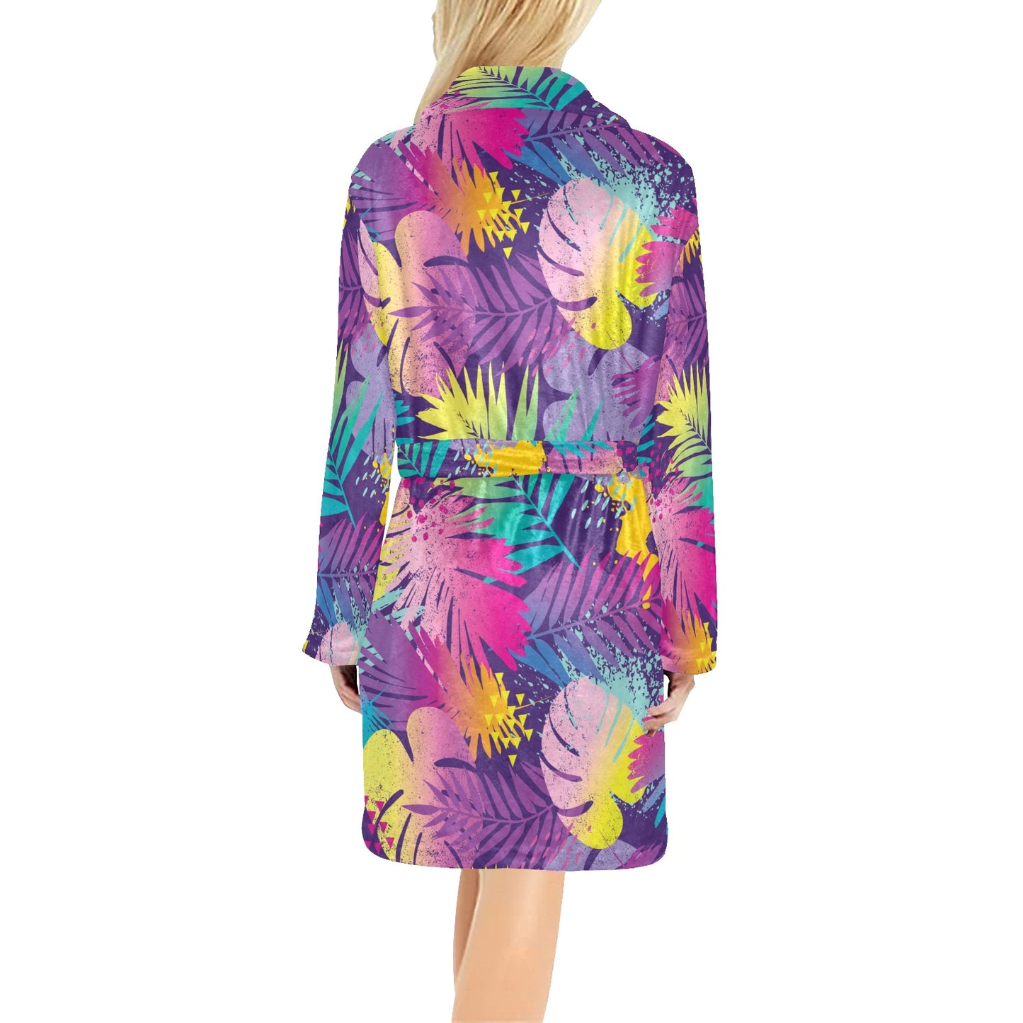 Palm Leaf Pattern Print Design A04 Women's Fleece Robe