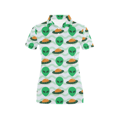 Alien UFO Pattern Print Design 04 Women's Polo Shirt