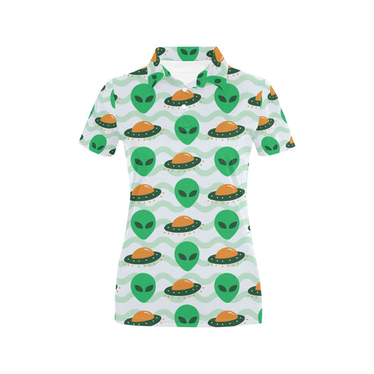 Alien UFO Pattern Print Design 04 Women's Polo Shirt