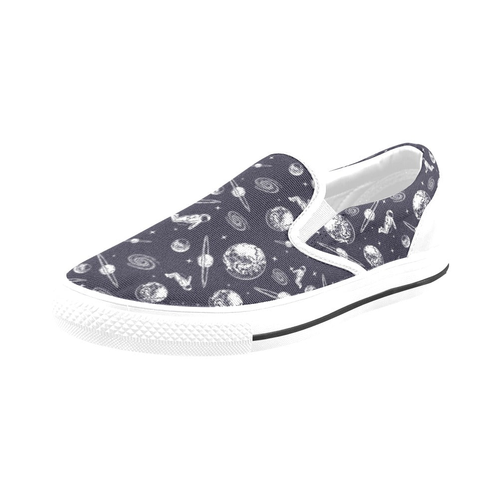 Space Astronaut Print Design LKS302 White Slip Ons Canvas Women's Shoes