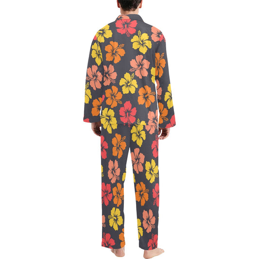 Hibiscus Pattern Print Design HB024 Men's Long Pajama Set