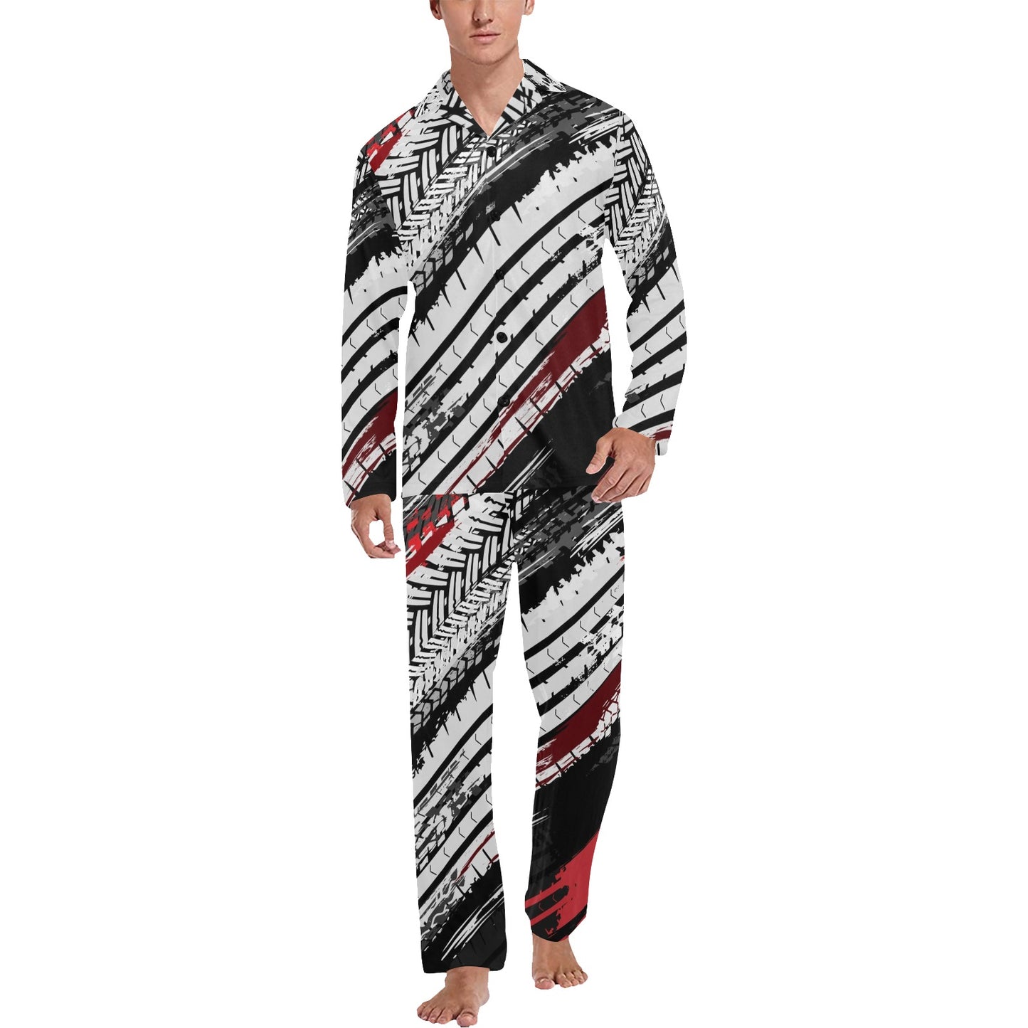 Racing Pattern Print Design A03 Men's Long Pajama Set
