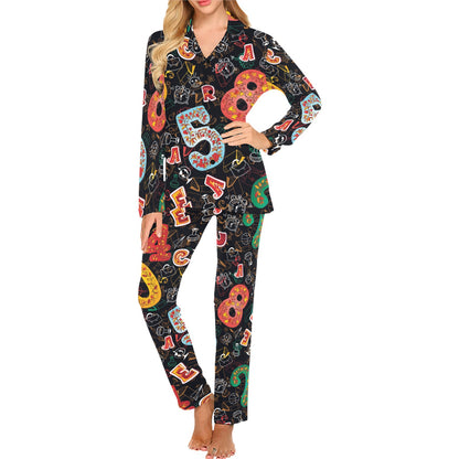 Number Pattern Print Design A03 Women's Long Pajama Set