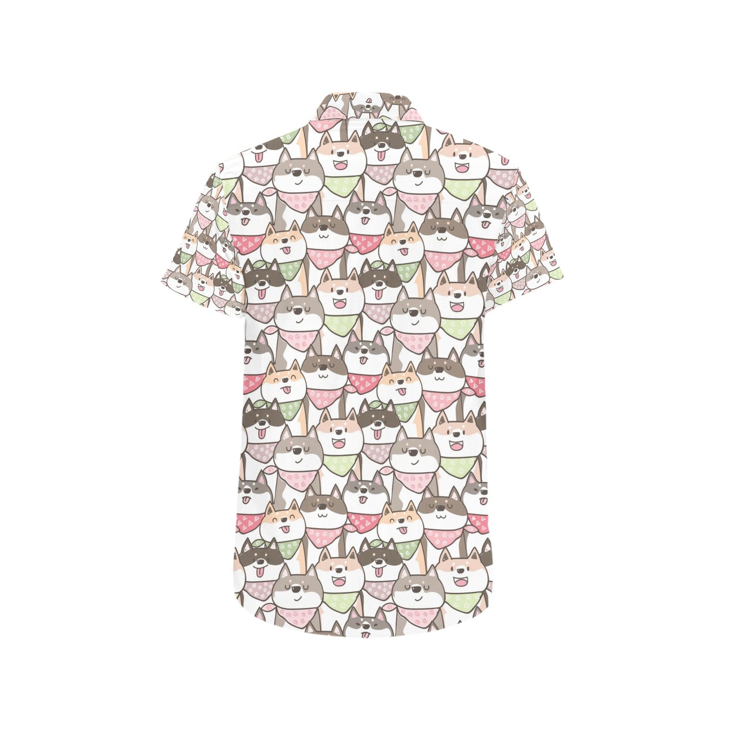 Shiba Inu Print Design LKS305 Men Short Sleeve Button Up Shirt