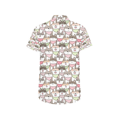 Shiba Inu Print Design LKS305 Men Short Sleeve Button Up Shirt