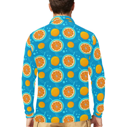 Grapefruit Pattern Print Design GF03 Long Sleeve Polo Shirt For Men's