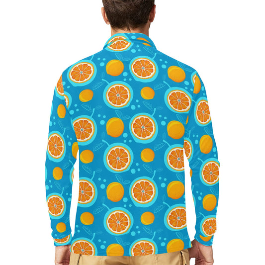 Grapefruit Pattern Print Design GF03 Long Sleeve Polo Shirt For Men's