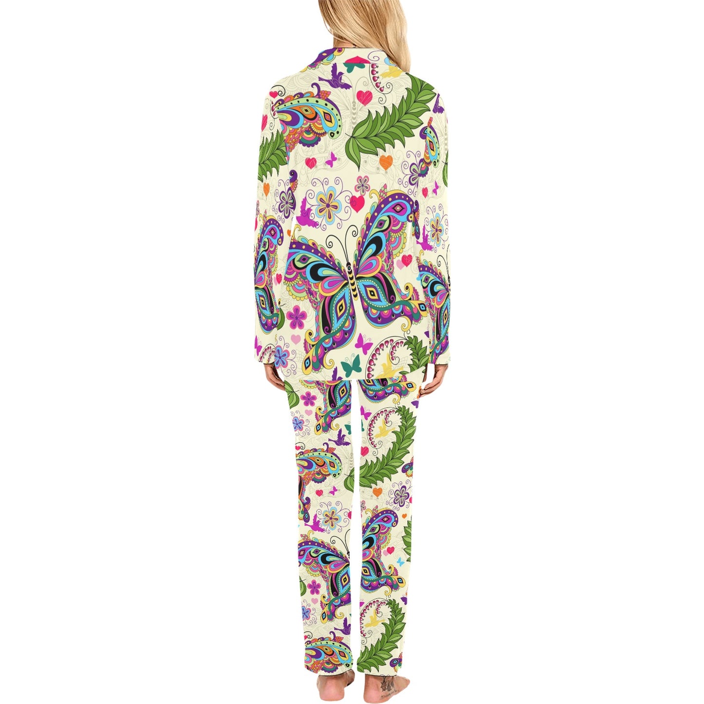Butterfly Colorful Indian Style Women's Long Pajama Set