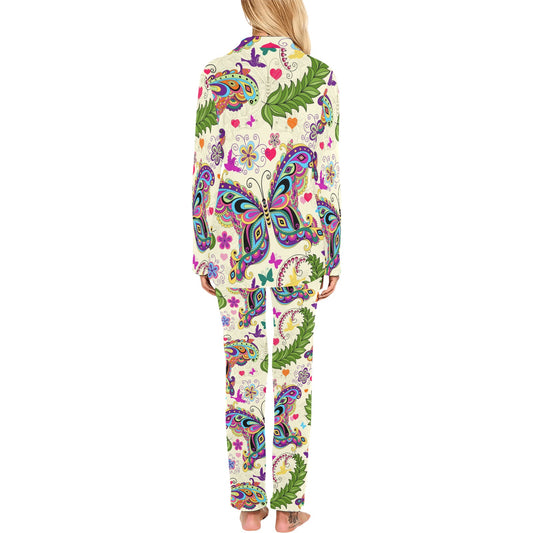 Butterfly Colorful Indian Style Women's Long Pajama Set