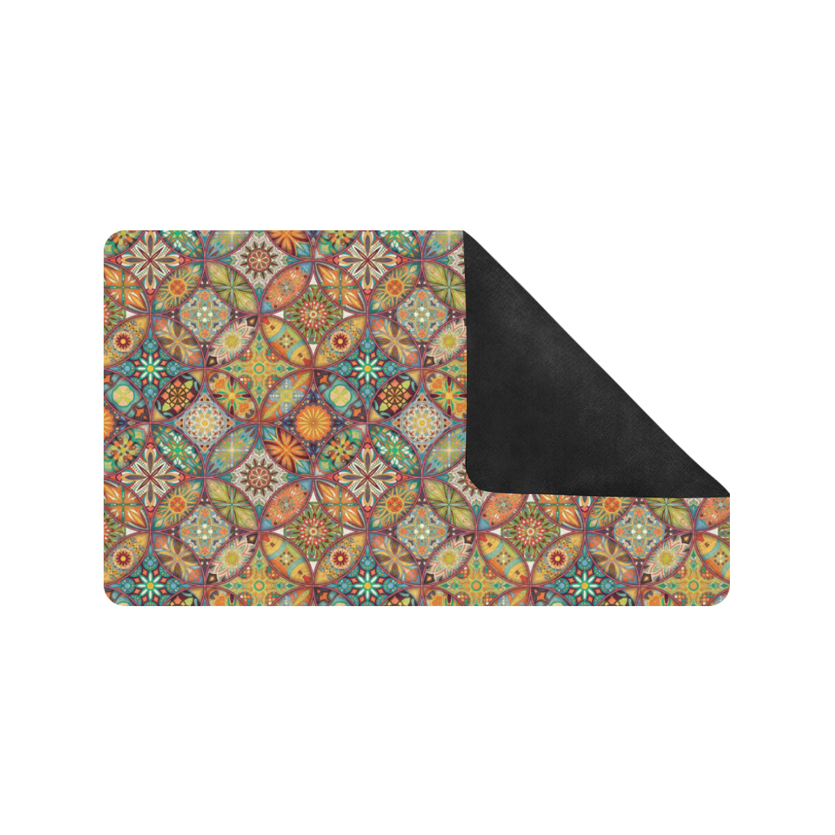 Mandala Flower Themed Design Print Rubber Doormat