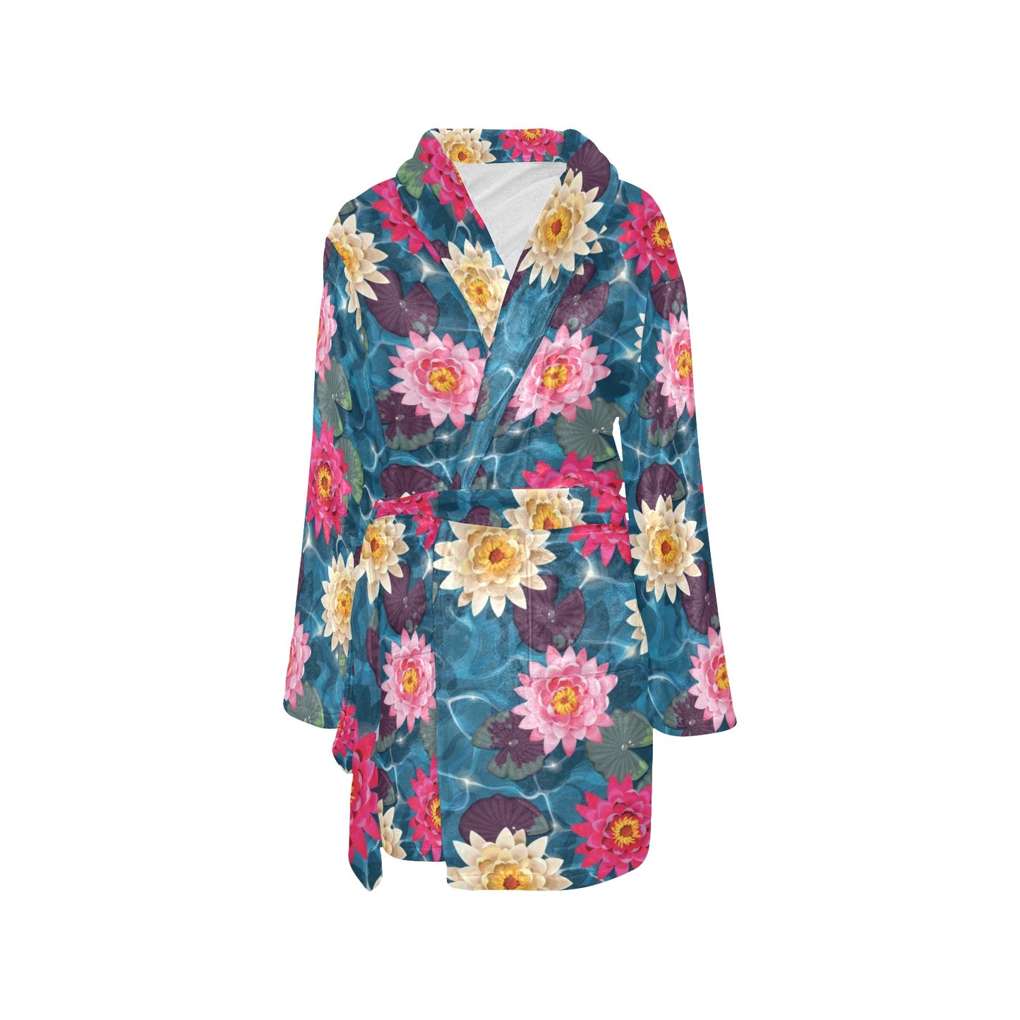 Water Lily Pattern Print Design WL05 Women's Fleece Robe