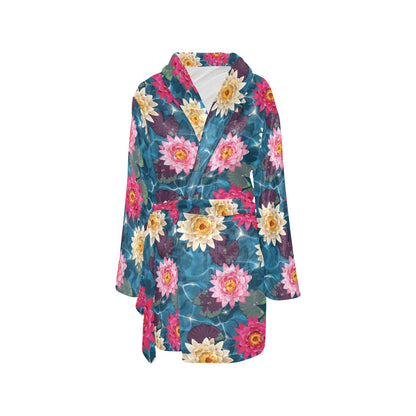 Water Lily Pattern Print Design WL05 Women's Fleece Robe