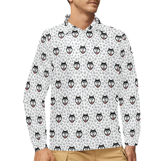 Siberian Huskies Print Design LKS305 Long Sleeve Polo Shirt For Men's