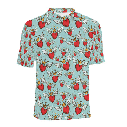 Angel Wings Heart Pattern Print Design 02 Men Polo Shirt