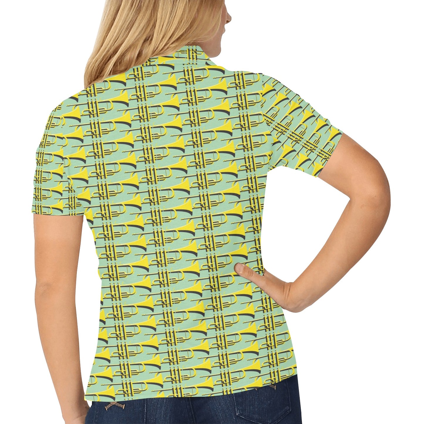 Trumpet Vintage Design Print Women's Polo Shirt