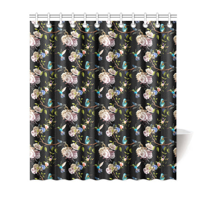 Hummingbird Flower Themed Print Shower Curtain