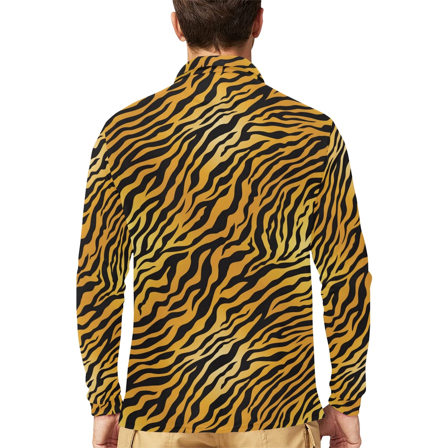 Tiger Print Design LKS302 Long Sleeve Polo Shirt For Men's