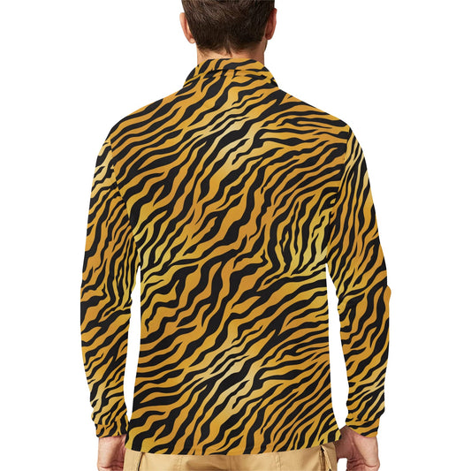 Tiger Print Design LKS302 Long Sleeve Polo Shirt For Men's