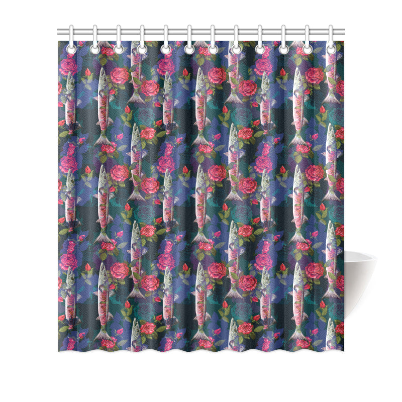 Barracuda with Folwer Pattern Print Design 01 Shower Curtain