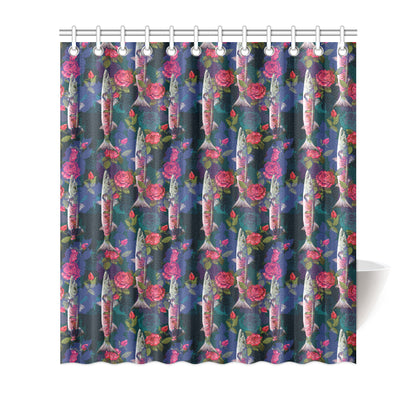 Barracuda with Folwer Pattern Print Design 01 Shower Curtain